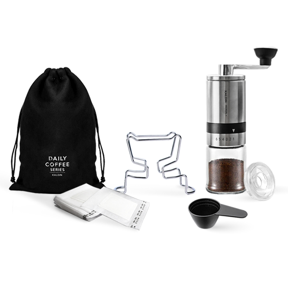 칼딘 컴팩트 핸드 드립 세트, 드립백체어 + 드립백필터 + 그라인더 실버 + 계량스푼 + 전용파우치, 1세트 30,470원
