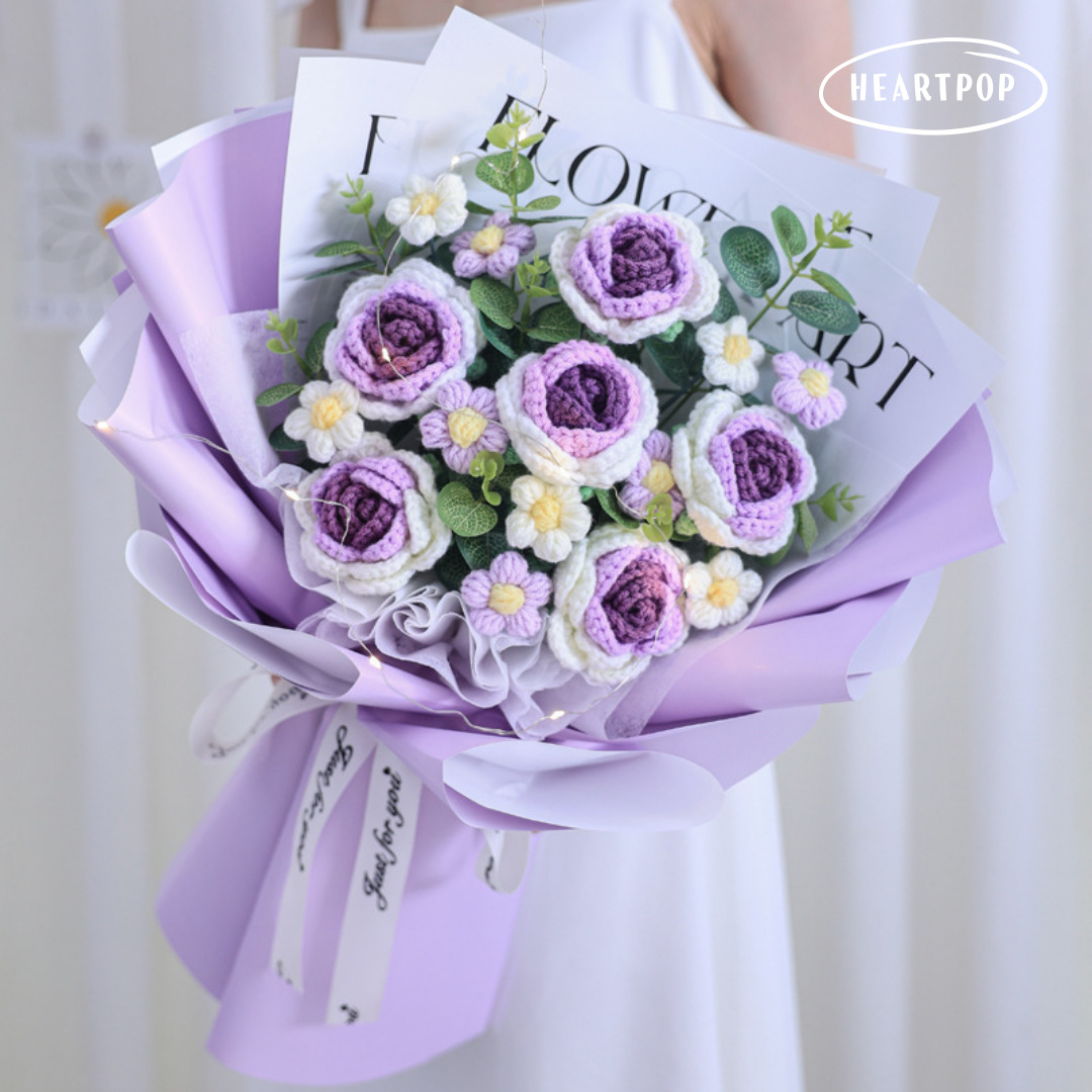 하트팝 장미 로즈 대형 뜨개꽃다발 인형 니트꽃 (led 전구와 쇼핑백 포함) 특별한선물 44,900원