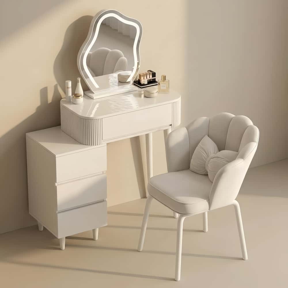 미니멀 크림색 화장대 세트 (의자포함/LED거울+수납장) 미니 화장대 50 60 70CM, 흰색-50CM+화장대+수납장+LED거울+B화장의자 175,000원