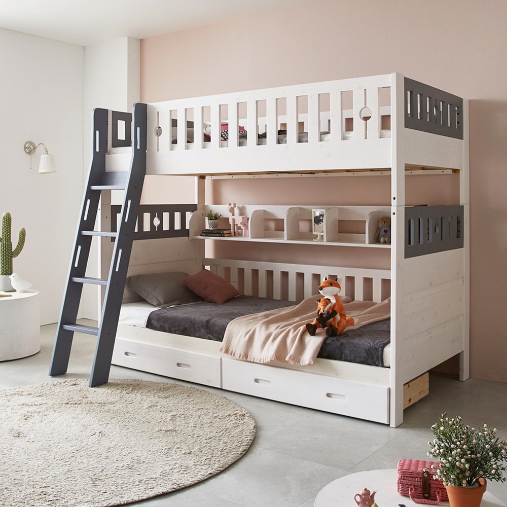 파로마 블랑 원목 분리형 이층침대 프레임 경사형 서랍, 워시+그레이 489,000원