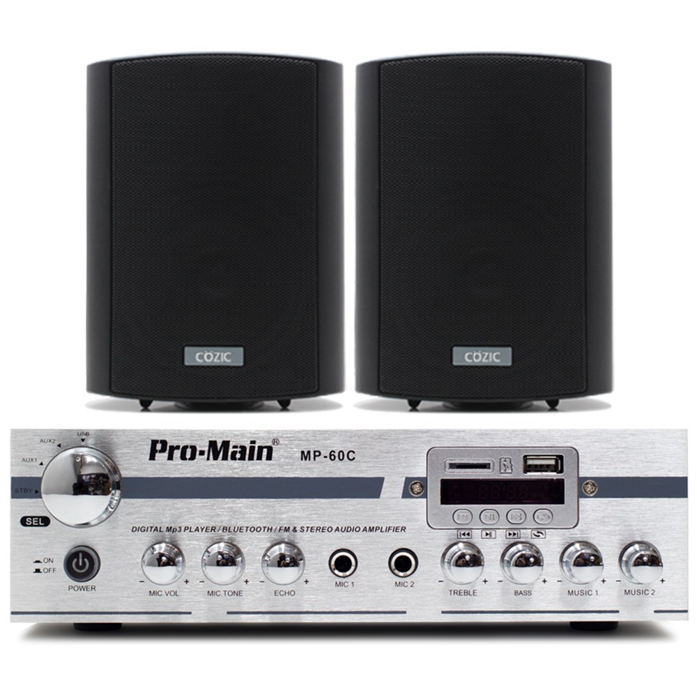블루투스 매장용 미니 앰프 스피커 세트 카페 매장 업소용 벽걸이, MP-60C + CZ-500S 2개(블랙) 123,900원