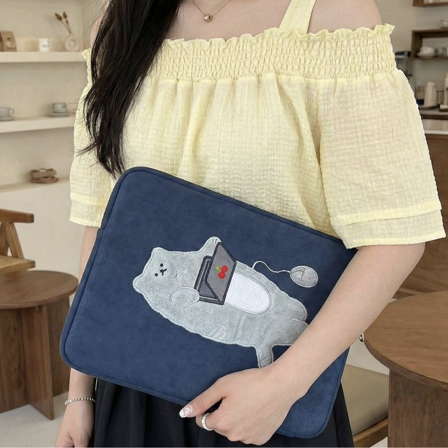 웨이백홈 14인치 16인치 노트북 파우치, 1개, 네이비 고양이 22,000원