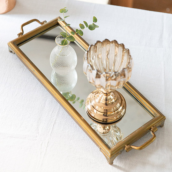 빈티지골드 손잡이 거울 트레이 직사각 엔틱 쟁반 69,820원