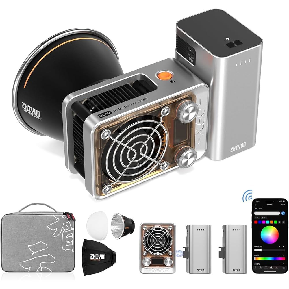 지윤 몰러스 X60 바이컬러 프로 공식 그립 배터리가 장착된 60W 비디오 라이트2 휴대용 COB 촬영 조명 카메라 앱 컨트롤 -CRI 95 - TLCI 98 15 장면 촬영/초상 623,500원