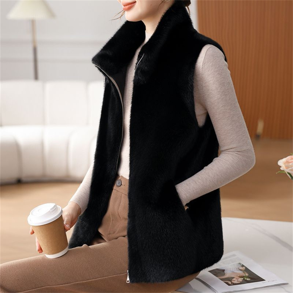 besteffie 여성 가을 겨울 인조 모피 조끼 심플 디자인 따뜻한 지퍼 카라넥 캐주얼 18,340원
