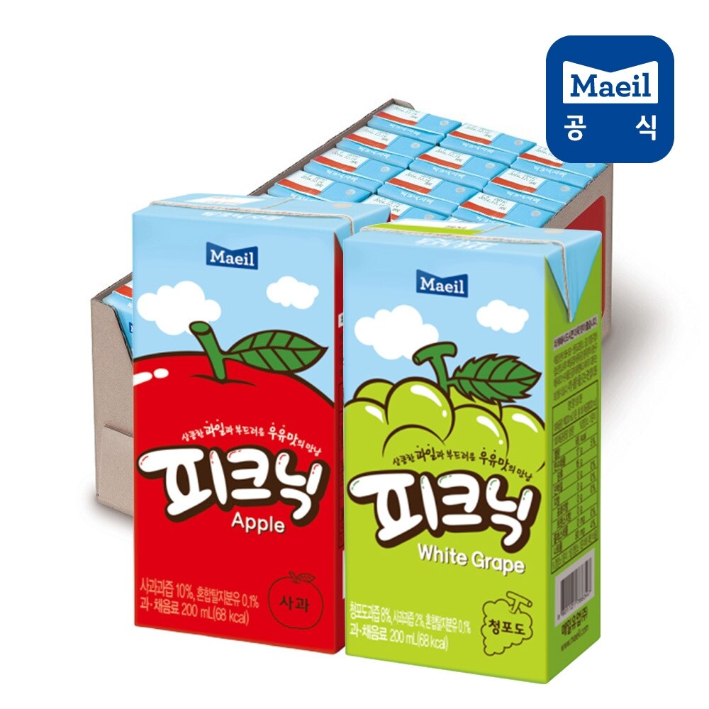 매일 피크닉 혼합 사과 200ml 24팩+청포도 24팩, 2세트, 4.8L 23,600원