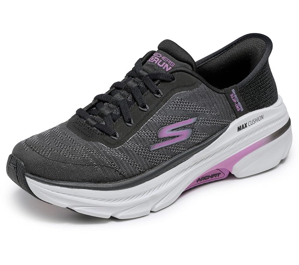 스케쳐스 여성용 맥스 쿠셔닝 아치핏 2.0 아델피 핸즈프리 슬립인스 스니커즈, 블랙/라벤더, 6 283188 200,000원