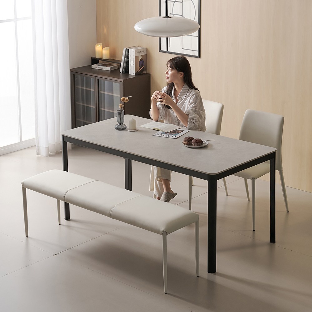 (한샘몰pick) 보니애 나폴리 포세린 세라믹 식탁세트 4인용 1600 (벤치형/체어형 선택) 334,860원