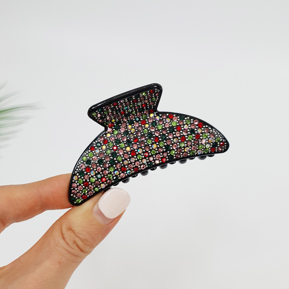 시크몽 프랑스핀 호피 블랙 반달 큐빅 스톤 7.5 cm 이중 집게 미디엄 반묶음 헤어 집게핀 26,300원