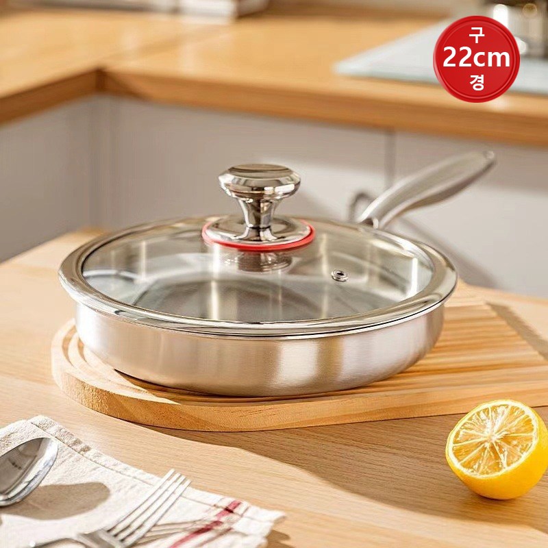 ZOZOFO 316스텐 후라이팬 22~30 cm스테인레스 프라이팬+유리뚜껑 세트 인덕션겸용 프로 플랫팬, 1개, 22cm 52,600원