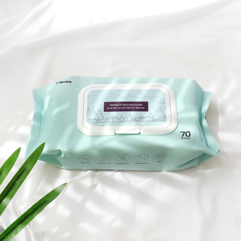 오염/기름때제거 생분해원단 안전한성분 7일간항균 무알콜 99.9%살균  무알콜 캠핑/DIY겸용물티슈-퍼펙트 힐링캠프물티슈(PERFECT  HEALING CAMP) 9,800원