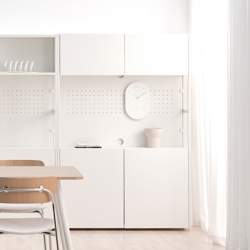 [두닷] 콰트로 1200 5단 전면 타공 수납형 철제 책장(상하부도어형), 에어화이트(선반)+에어화이트(프레임) 421,000원