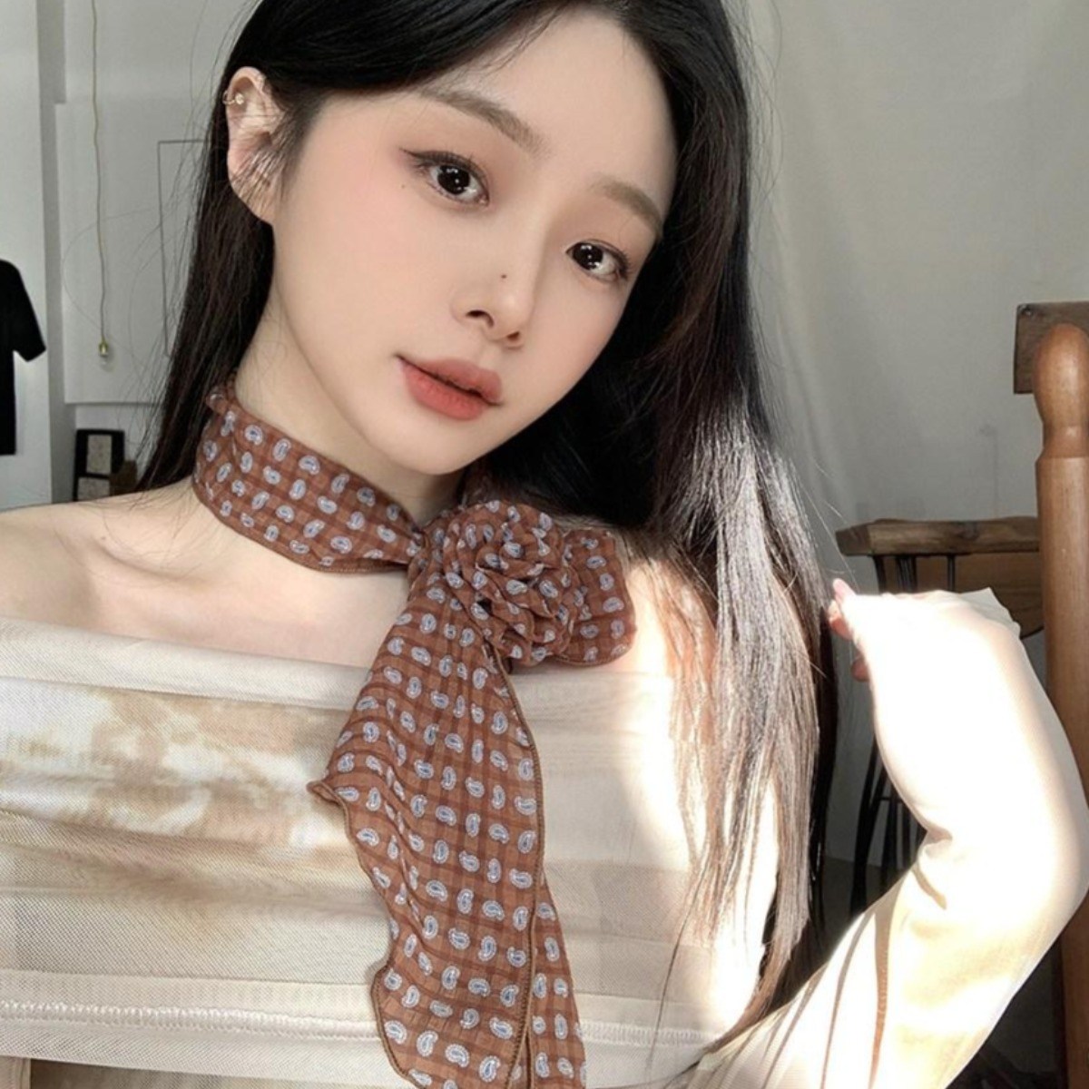 HALOPICK  장미핀 패션 아이템 쉬폰 타이 롱 스카프 11,870원