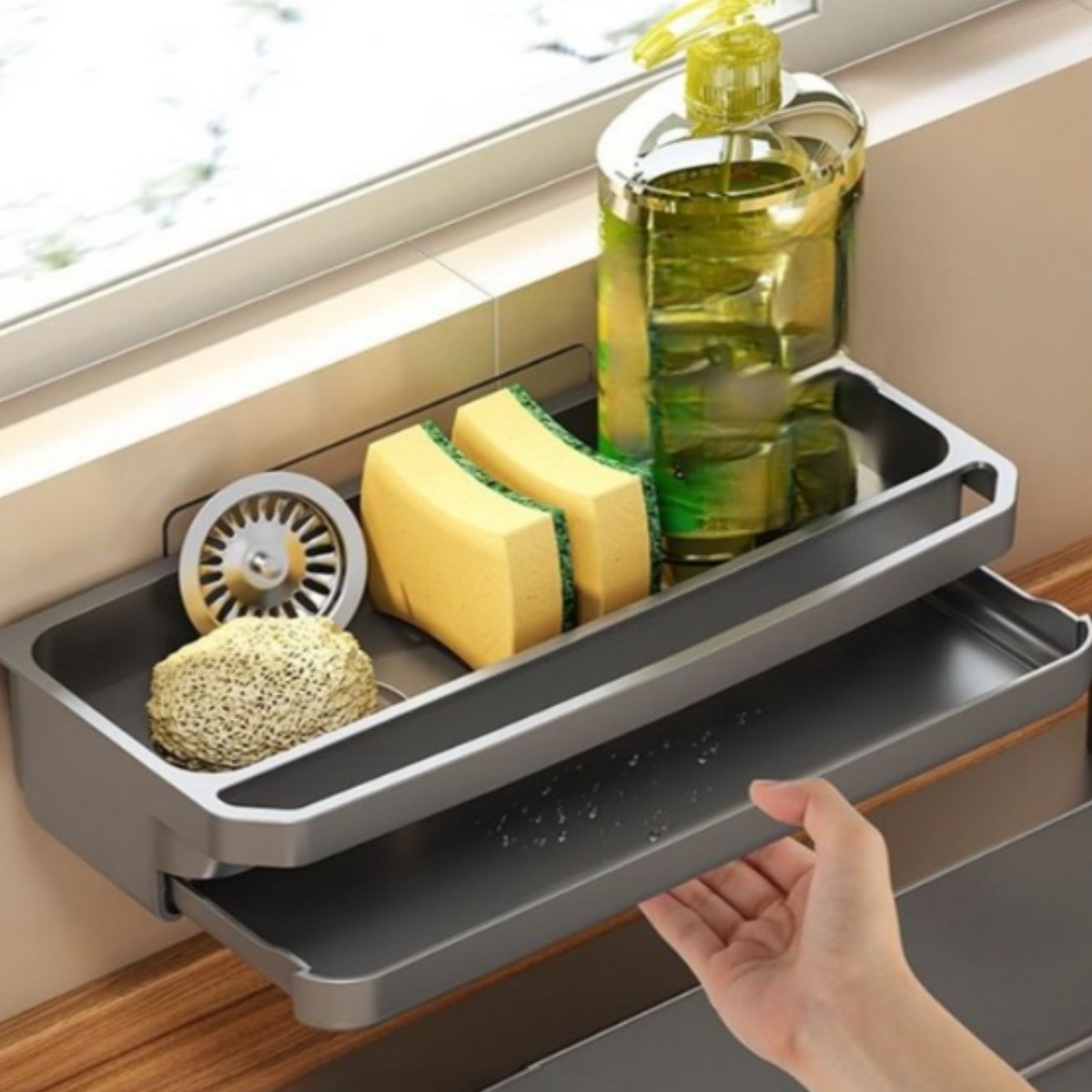 루로아 무타공 다기능 싱크대 수세미 거치대, 1개, 그레이 14,000원