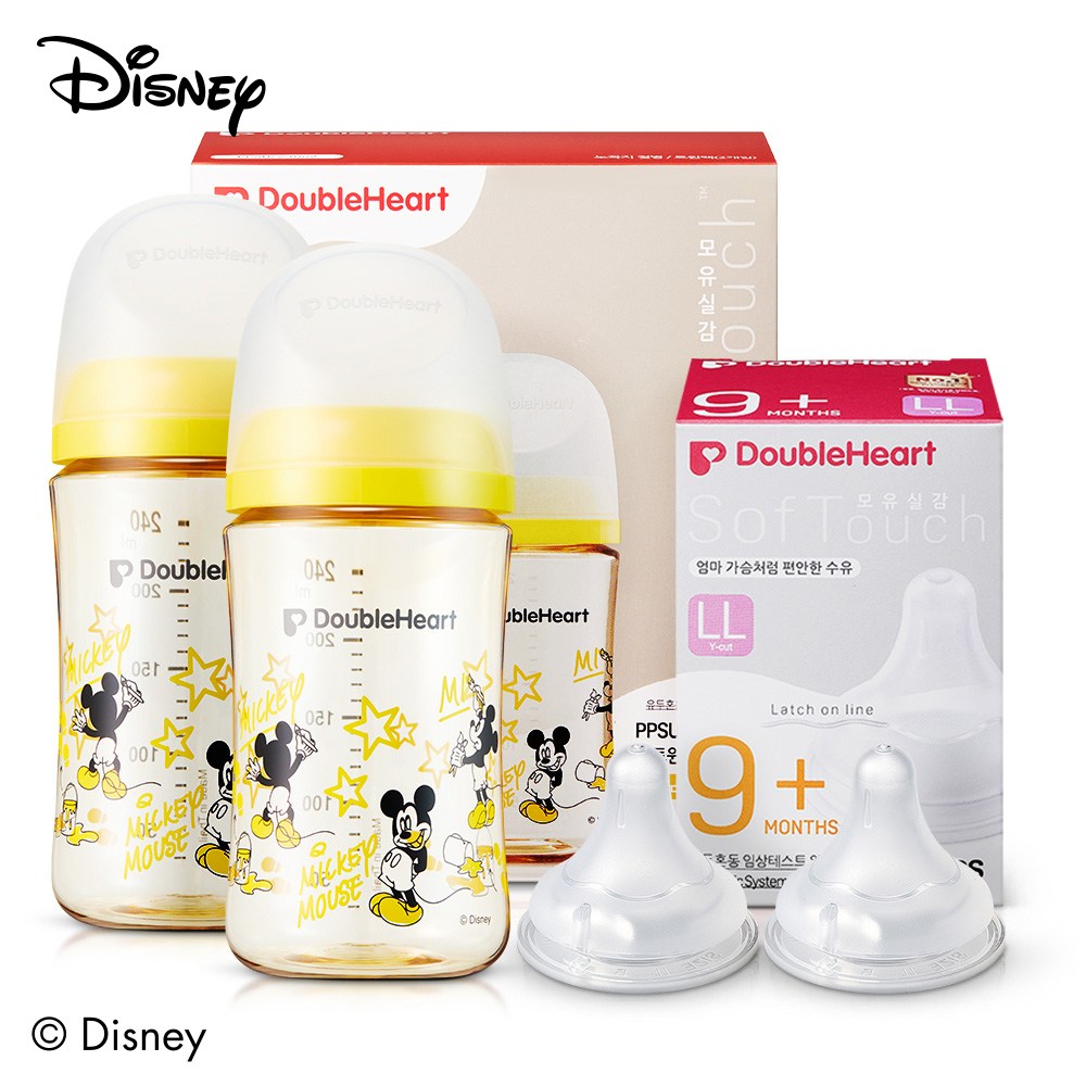 더블하트 모유실감 3세대 PPSU 디즈니 클래식 젖병 트윈팩(노꼭지)+젖꼭지2입, 1세트, 240ml, 미키+젖꼭지LL 2입 54,100원