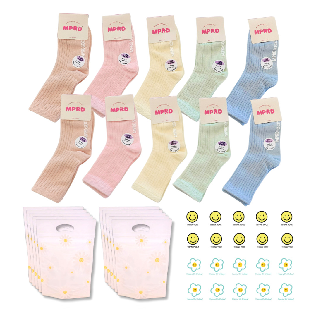 미포리댁 어린이집 생일 답례품 선물 유치원 졸업 입학 구디백 아동 유아 키즈 양말, 10개, 양말+데이지 지퍼백 22,800원