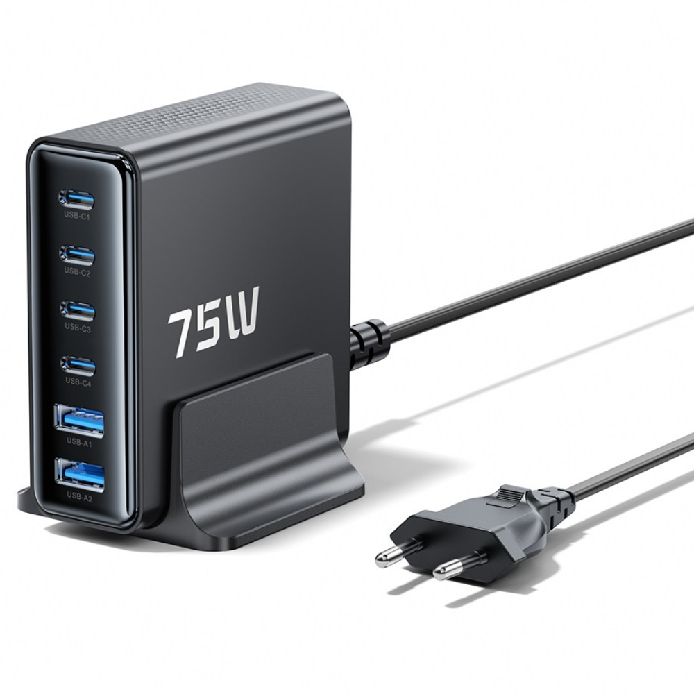 Toocki 투키 탁상용 C타입 GaN 75W PD3.0 PPS 4C2A 6포트 멀티 충전기, 1개, 블랙 41,700원