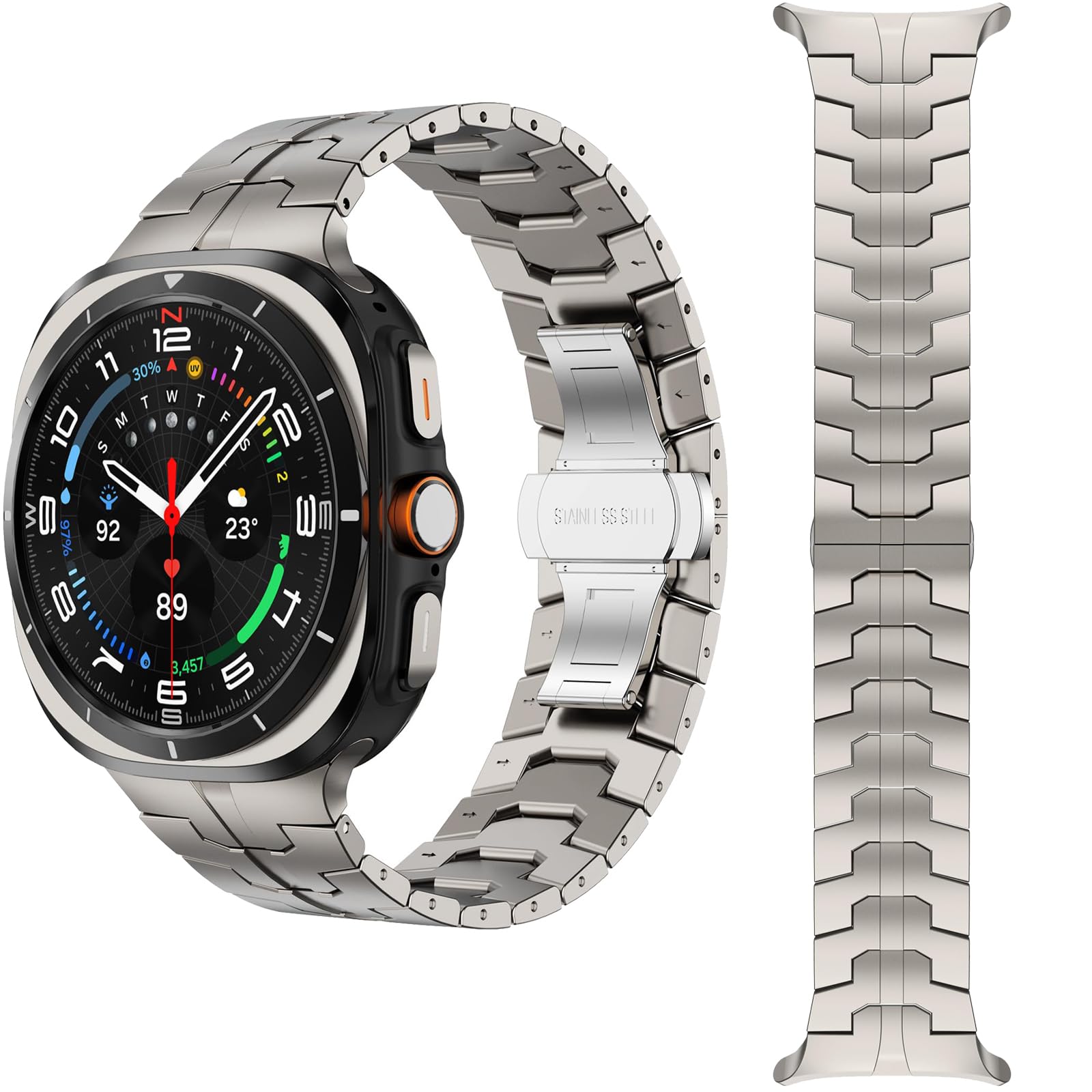 HESUNYI 삼성 갤럭시워치8 스트랩 메탈 시계줄 스포츠 40/44/46mm 호환, 티타늄, 1개 9,990원