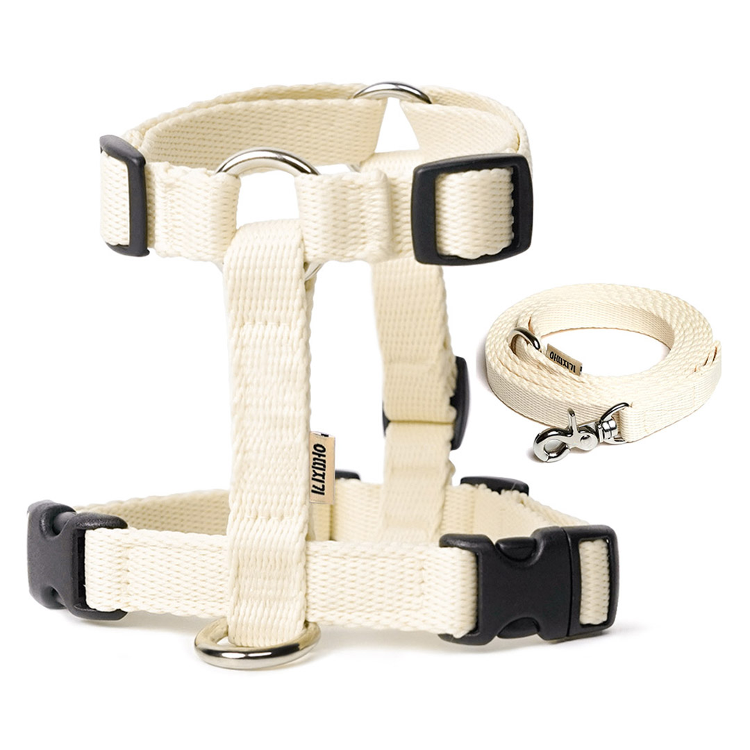 아띠지기 강아지 앞섬방지 H형 하네스 + 웨빙 리드줄 세트, 바닐라, 1세트 27,650원