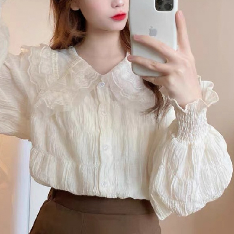 DUOMIHAN여성 레이스 프릴 블라우스 셔링 소매 긴팔 셔츠 WZS60313 20,940원
