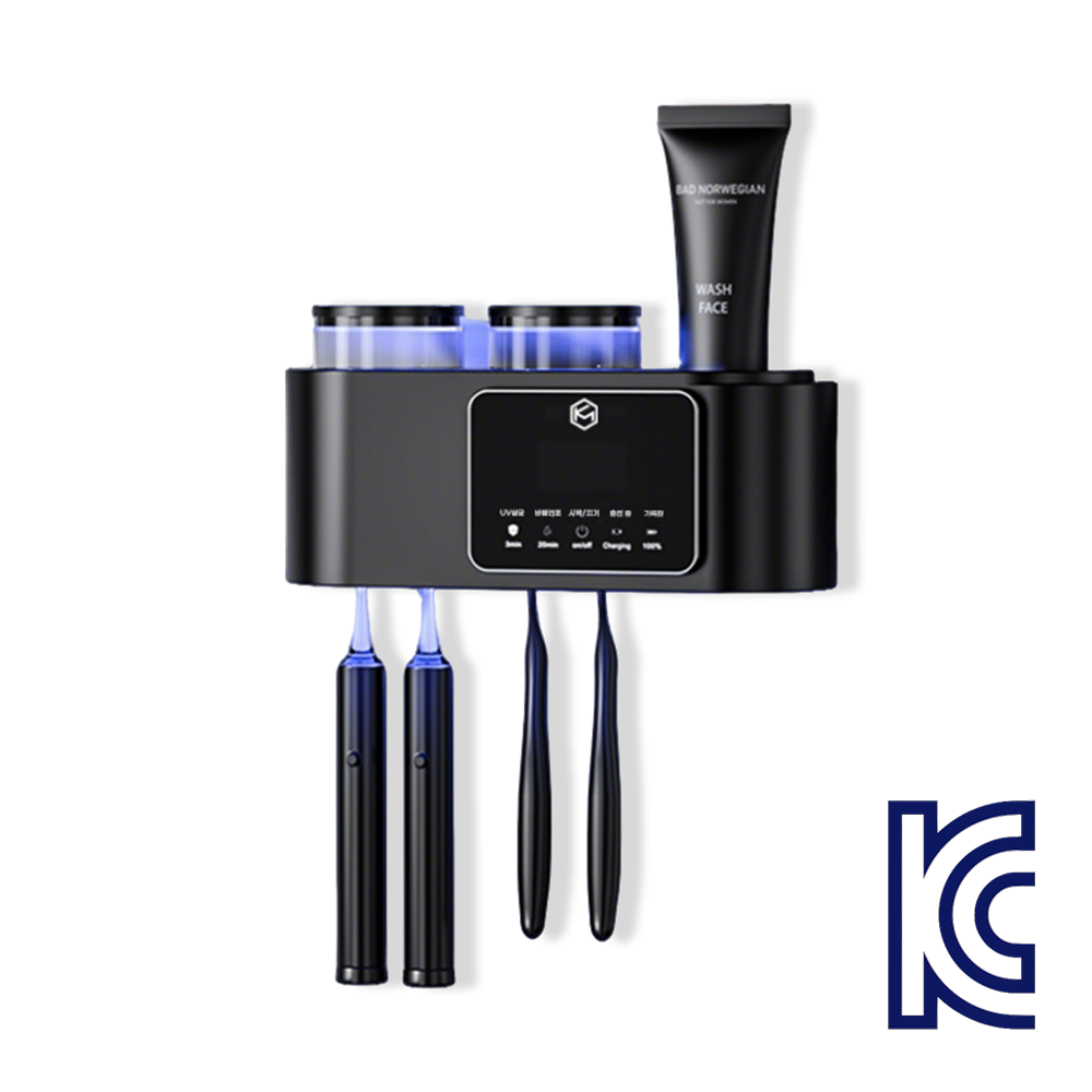케이엠 무타공 설치 스마트 무선충전 가정용 살균 건조 양치컵세트 칫솔살균기, 블랙 30,800원