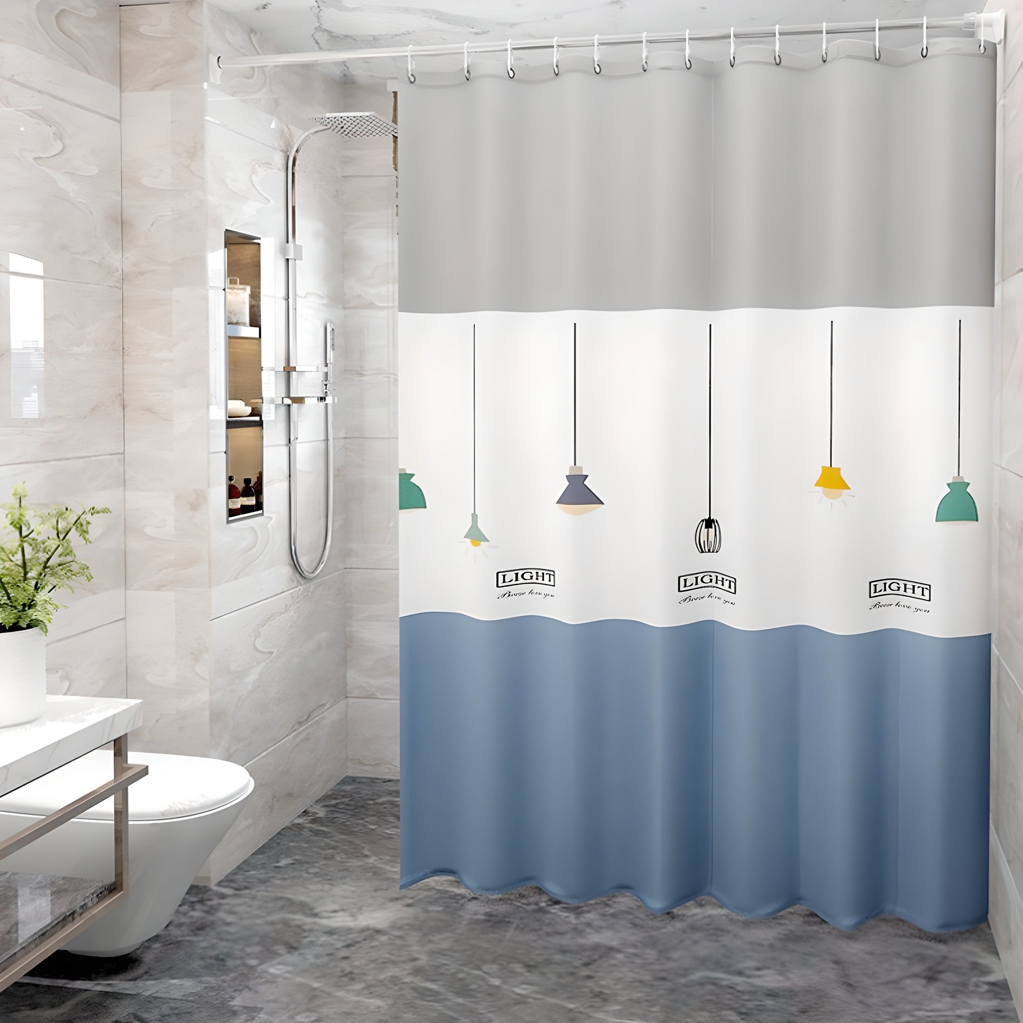 프리미엄 PEVA 샤워커튼 180x180 (커튼링포함) 방수커튼 욕실커튼, 전등 7,690원