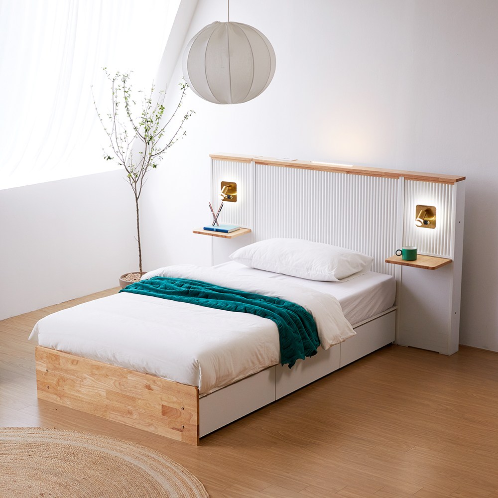 아르볼가구 디엘 원목 LED조명 호텔 수납 침대프레임 SS 599,000원