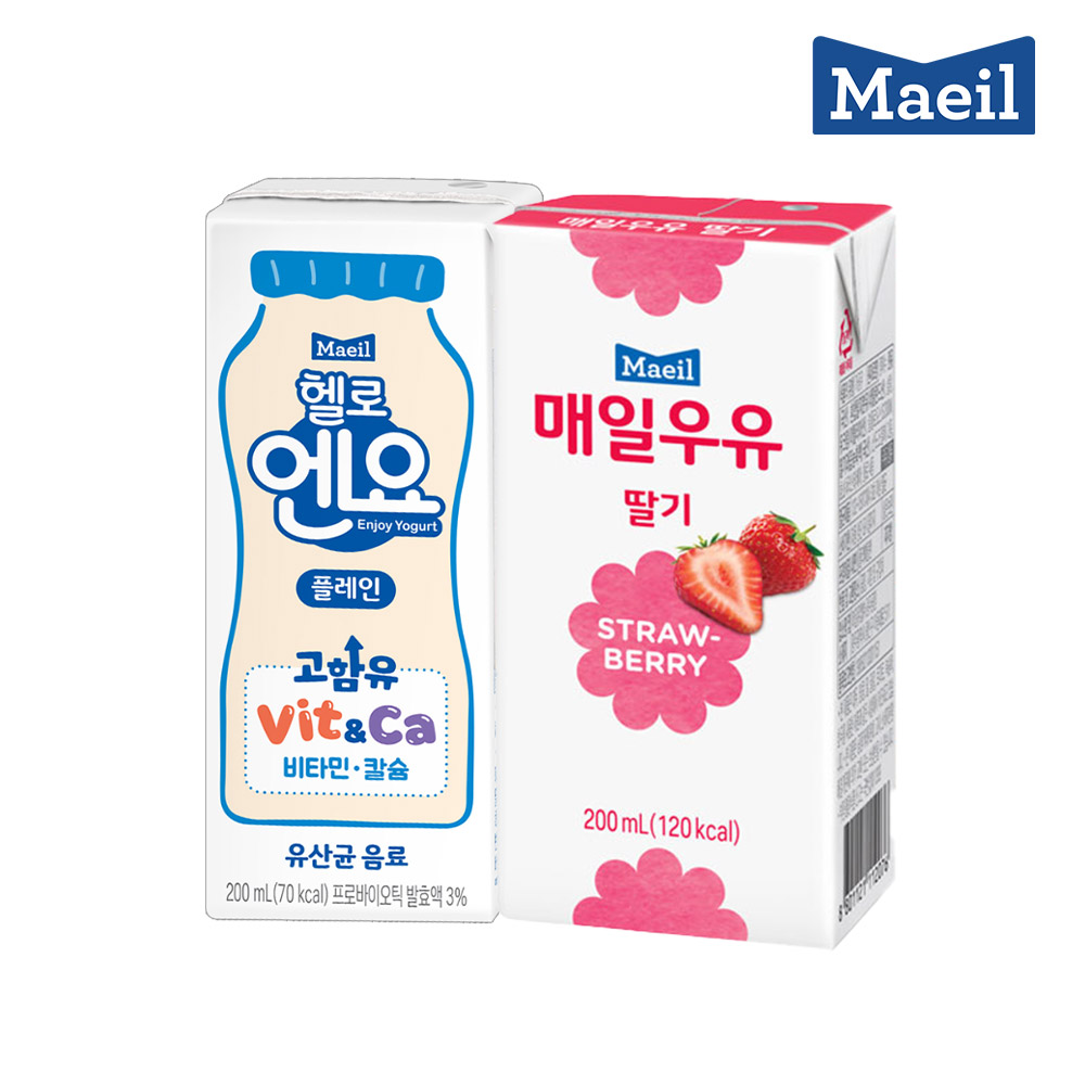 매일유업 헬로엔요 플레인 200ml 24팩 + 멸균 매일우유 딸기 24팩 32,200원