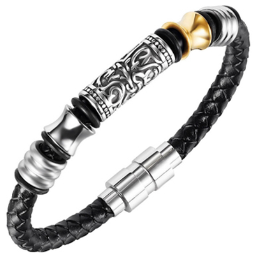 에르모사제이 맨즈 MW048 써지컬 스틸 포인트 원통 남자 가죽 팔찌 19,900원