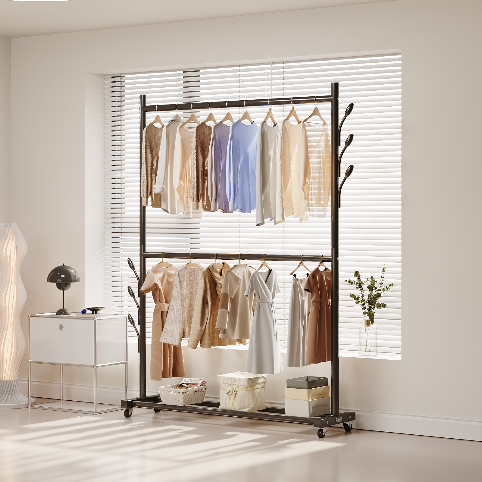 유니홈 업그레이드형 이동식 2단 튼튼한 스탠드 행거, 블랙 49,800원