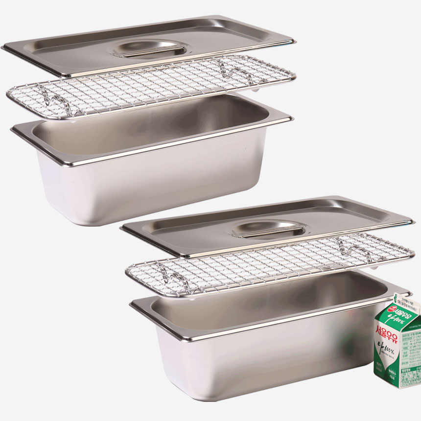 강화 스텐 밧드+뚜껑+그물망 3종 세트 주방용 냉장고 레스팅 고기 반찬 사각 쟁반 바트 용기 트레이 30,000원