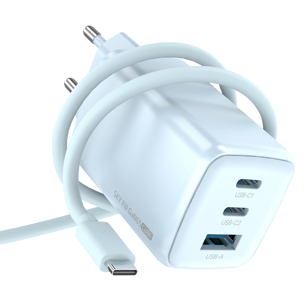스카이 필 GaN 65W 큐브 4세대 초미니 3포트 충전기 + C to C 60W  케이블 1.2m 세트 14,490원