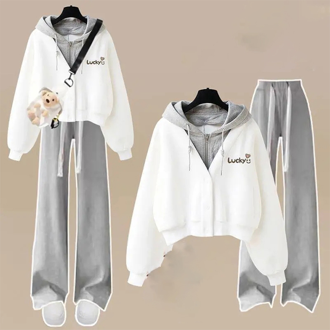 꽃소담 여자 레이어드 후드티+와이드 긴바지+백 트레이닝복 상하의 세트 3종 XXP1631 29,900원