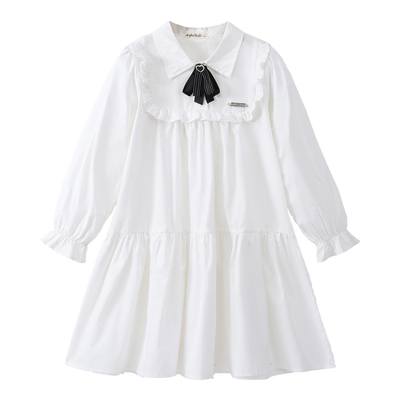 ZPEIZ 아동 여아 주니어 셔츠 칼라 긴소매 원피스 럭셔리 학원 스타일 스커트 38,990원
