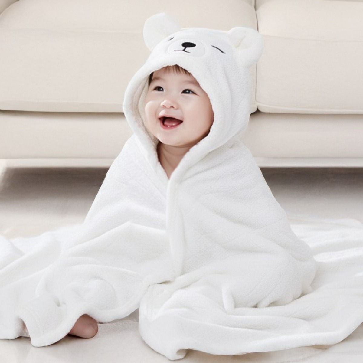 에뜨람 아기 목욕타올 샤워가운 수건 신생아 순면 베이비 후드 비치 KC인증상품, 베어 화이트_목욕타올, 1개 8,700원