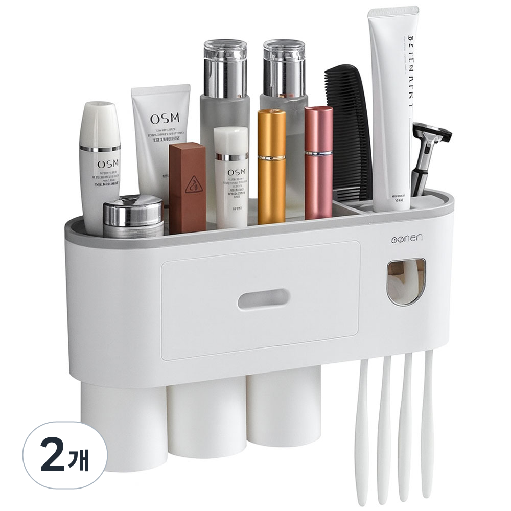 마벨인홈 간편부착 원터치 치약 디스펜서 칫솔걸이 선반, 그레이, 2개 31,900원