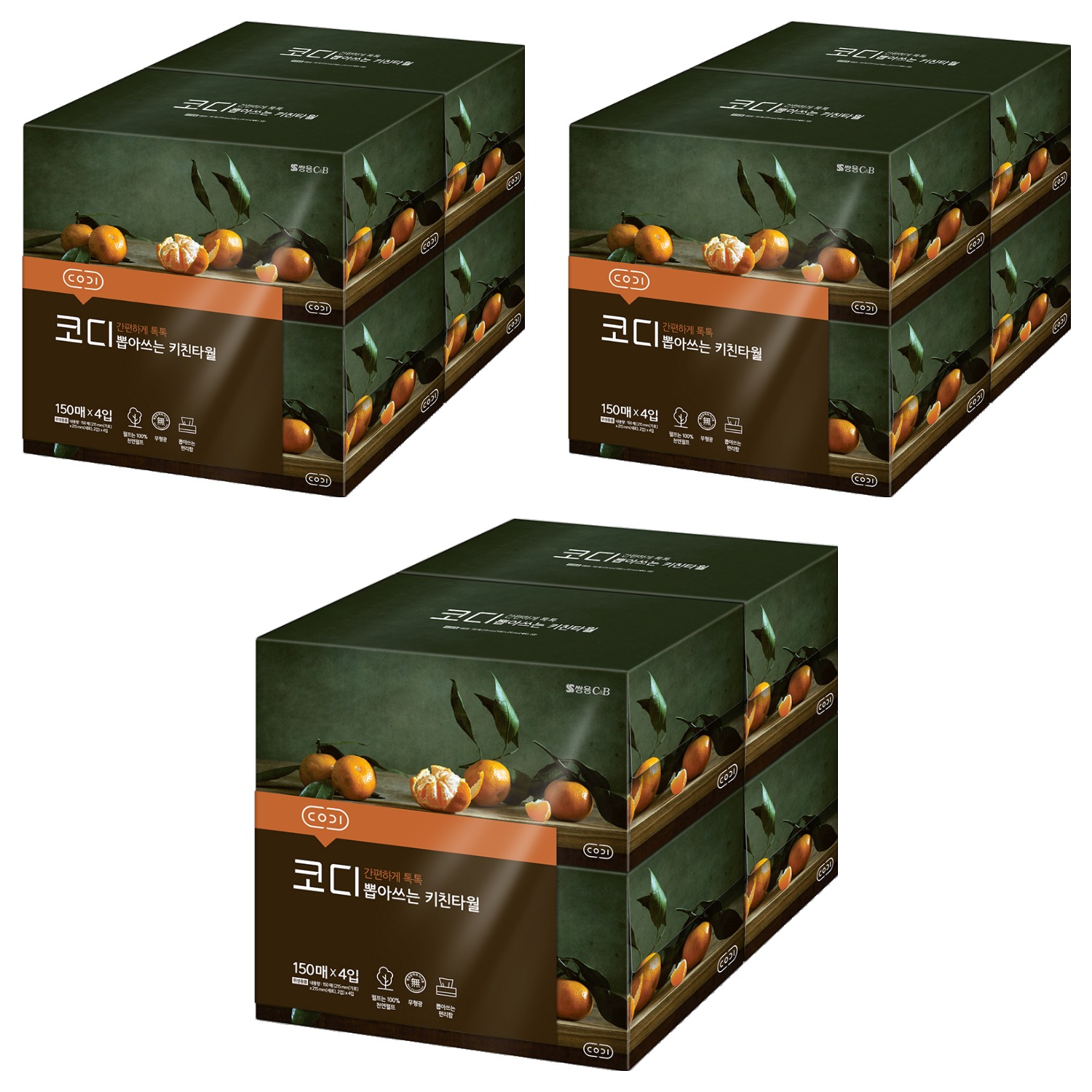 코디 뽑아쓰는 천연펄프 키친타월 150매, 150개입, 12개 15,900원