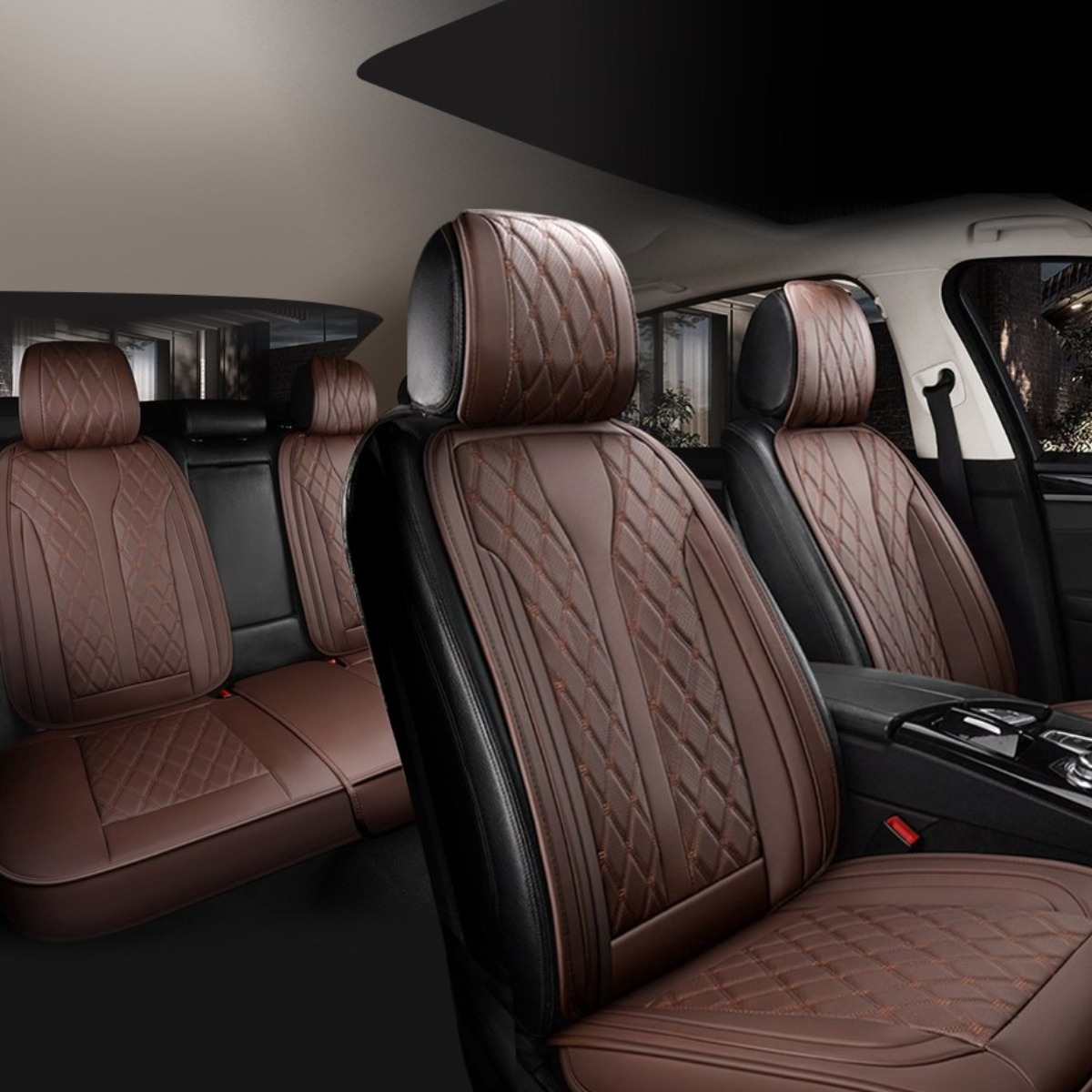 전차종 고급형 자동차 가죽시트 풀세트 차량방석, 1세트, 전좌석풀세트(커피) 187,800원
