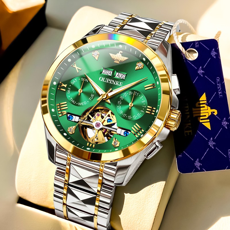 OUPINKE 남성 시계 정품 자동 기계식 오토매틱 럭셔리 명품 워터프루프 야광 일력 요일 메탈 다기능 366,100원