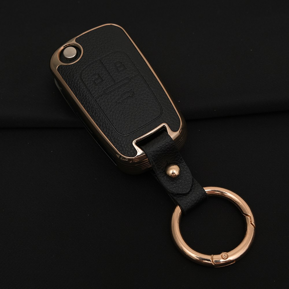 쉐보레 아베오 트랙스 라세티 크루즈 말리부 호환 TPU 프리미엄 가죽 자동차 스마트 키 케이스 키홀더, 3버튼TL17, 블랙골드 18,900원