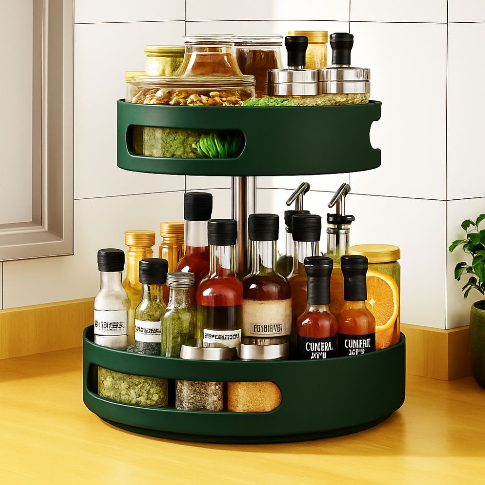 회전 트레이 2단 다용도 정리 양념통 주방 화장품 영양제 수납, 그린, 1개 23,300원