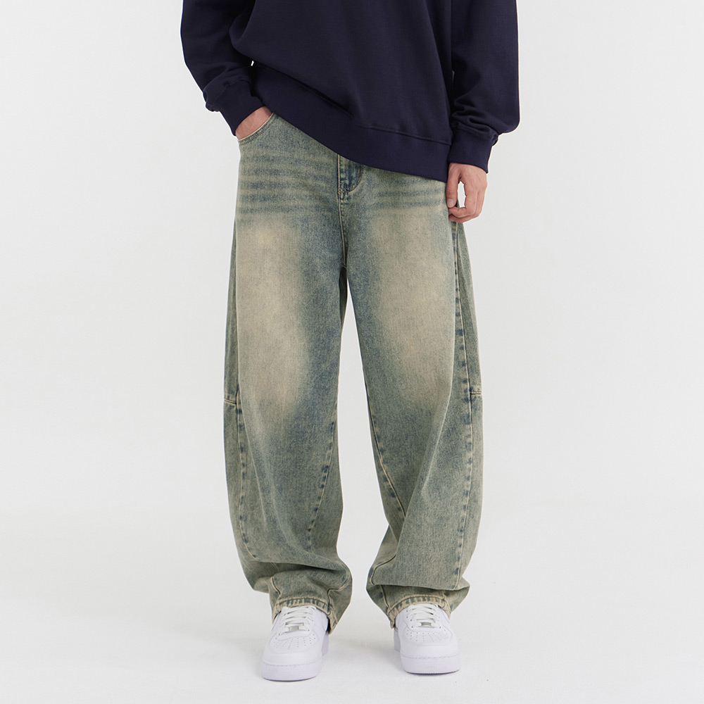 클로니아 트렌디 무릎 절개 벌룬 와이드핏 청바지 남여공용 (연청틴) EU7M72 43,800원