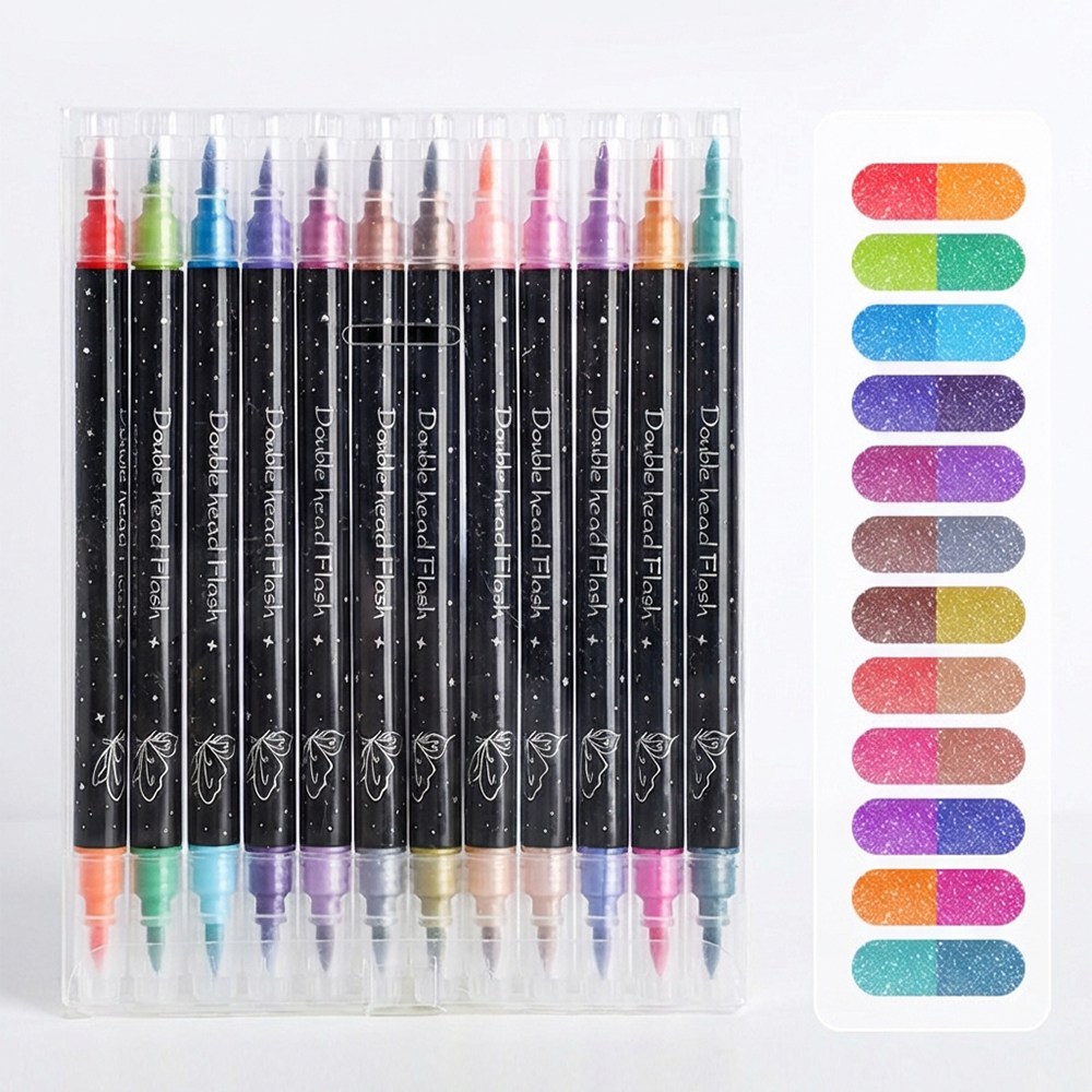 양방향 글리터 듀얼 반짝이 사인펜 마커펜, 12개, 24색 9,400원