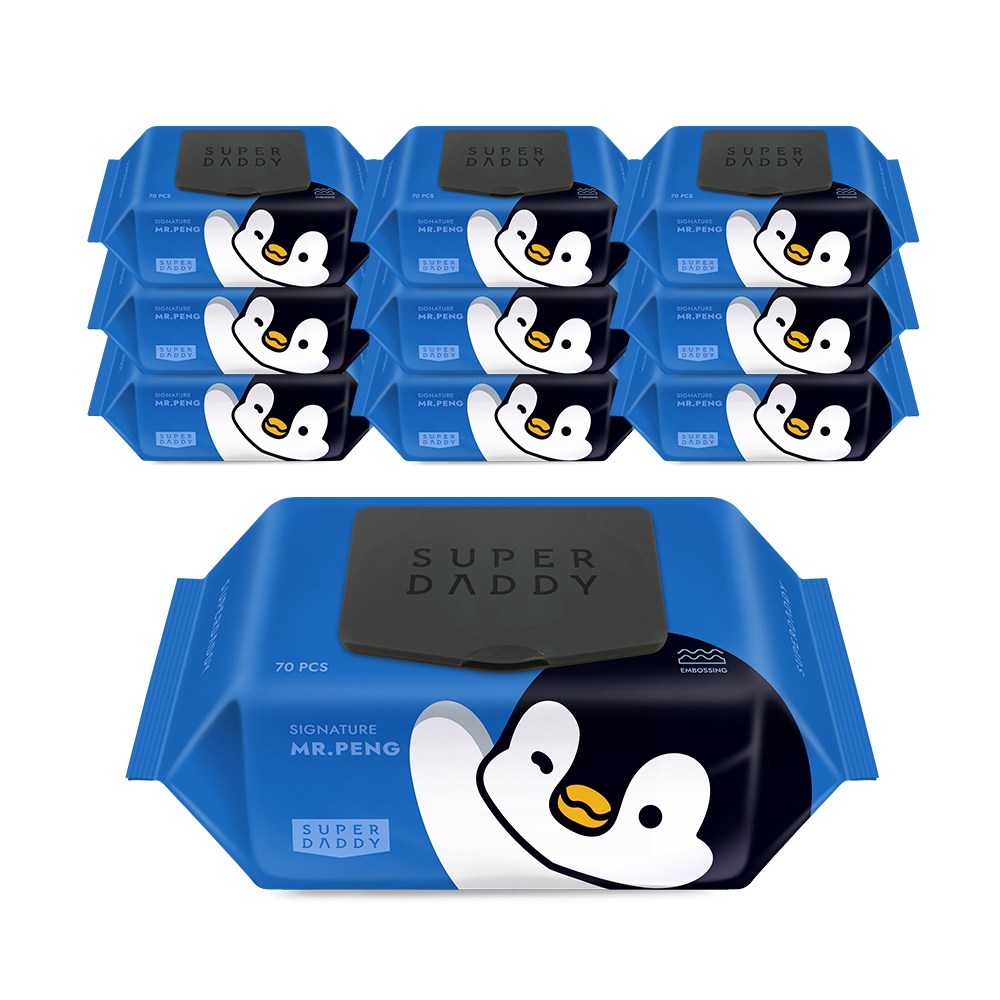 슈퍼대디 시그니처 미스터펭 저자극 아기물티슈 캡형 77평량, 77g, 70매, 10개 16,900원