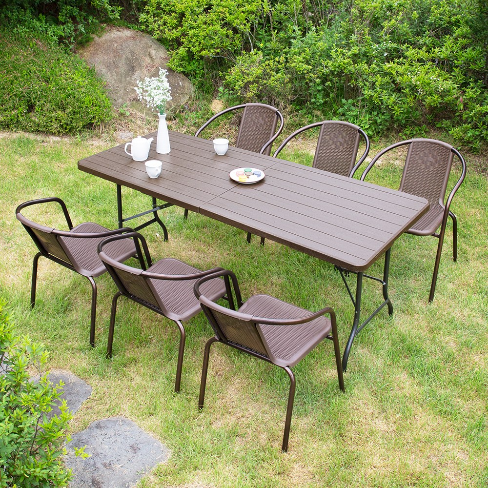 아르망 1800 유로 49번 의자 6개 야외 테이블 세트, 브라운 231,000원