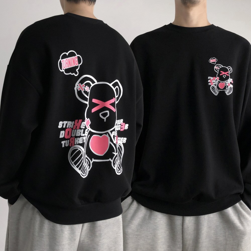 오프앤 [기모선택] 국산 오버핏 곰돌이 프린팅 맨투맨 빅사이즈 남녀공용 21,800원