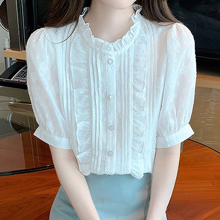 페이릿 여성용 프릴 디테일 로맨틱 반팔 블라우스 30,800원