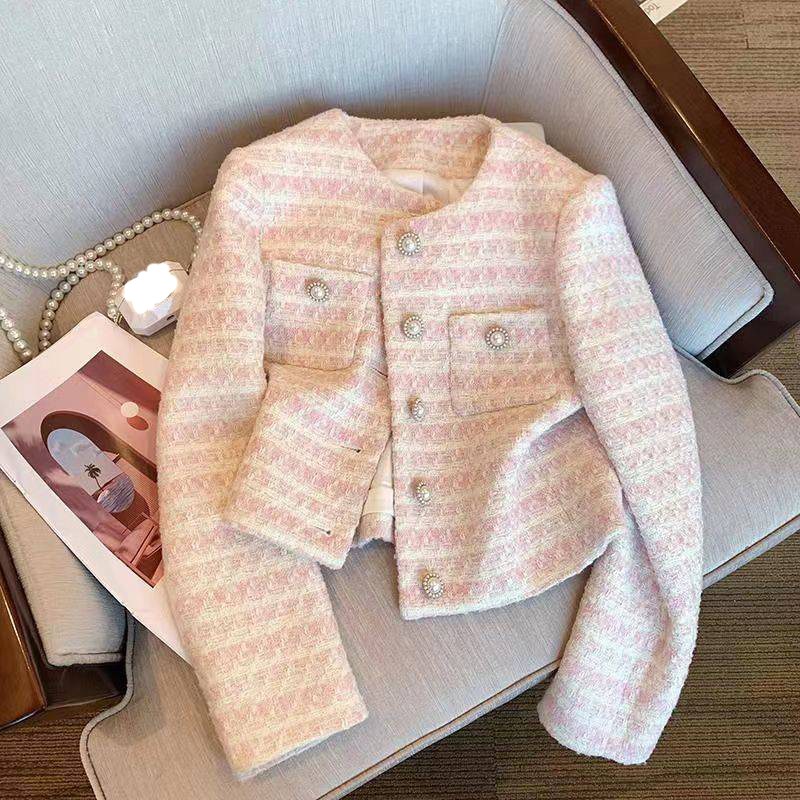 DZX 여성 클래식 긴팔 트위드 자켓 캐주얼 패션 라운드넥 점퍼 21,700원