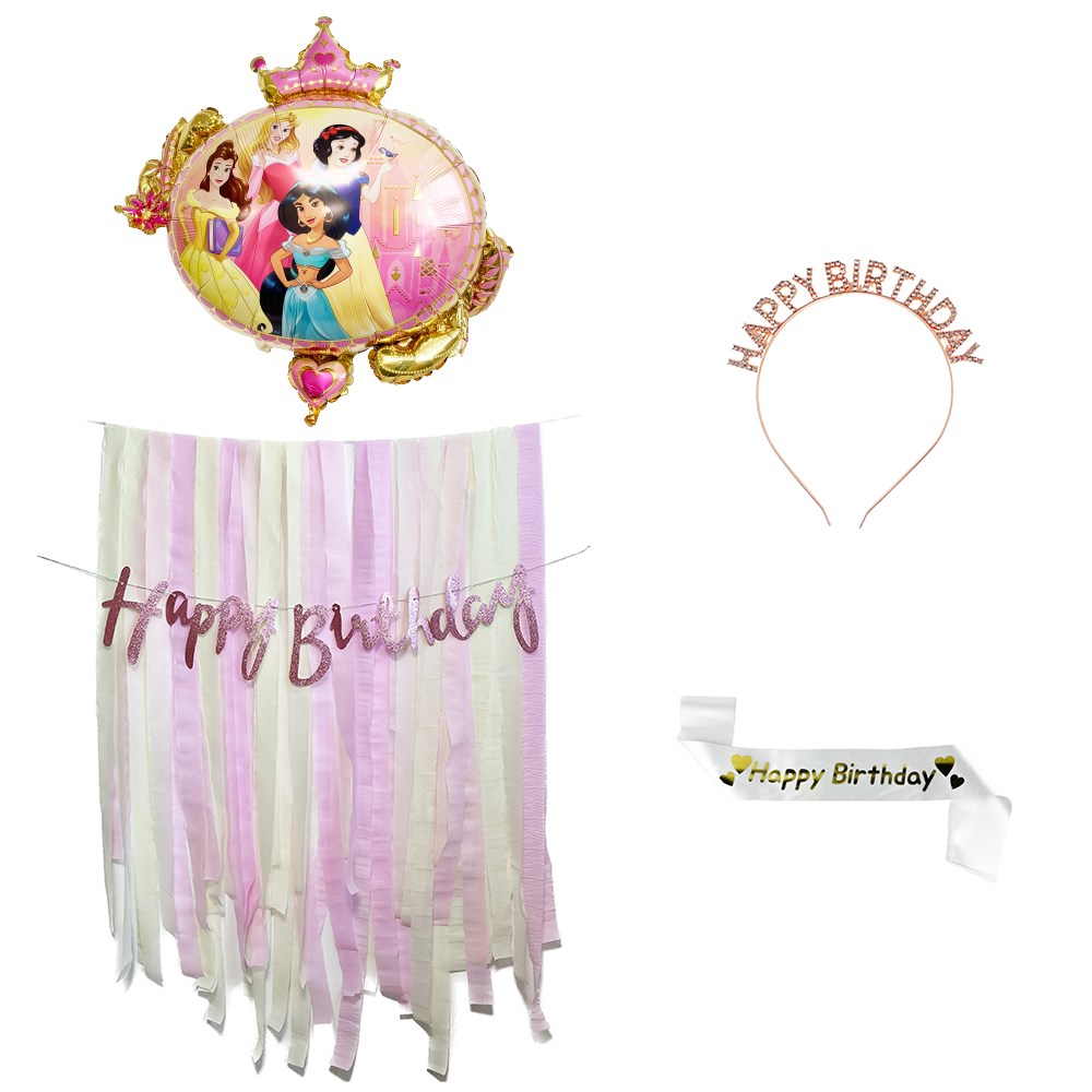 프린세스 생일파티세트 (공주 컨셉 디즈니 풍선 가랜드 파티 스트리머 머리띠 어깨띠) 22,900원