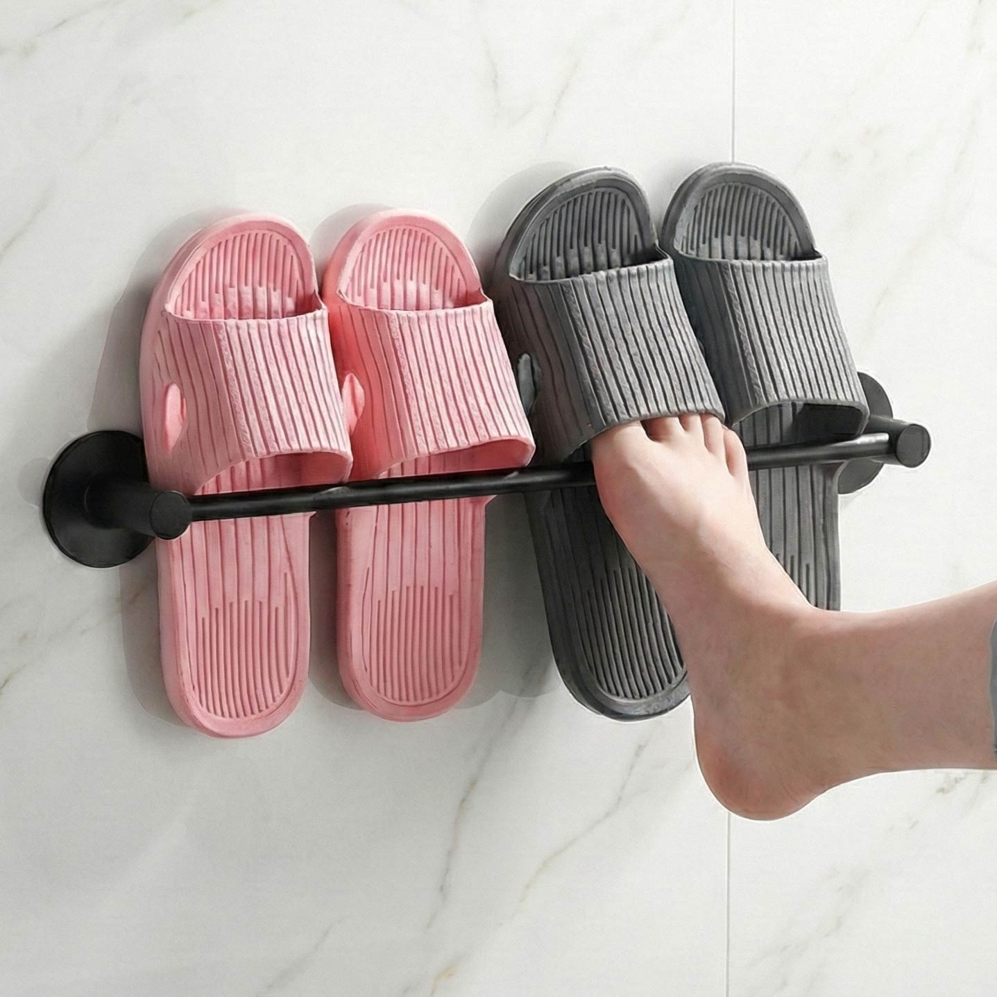 슈가라인 틈새 무타공 슬리퍼 거치대 벽걸이 신발 정리대, 블랙50cm, 1개 9,500원